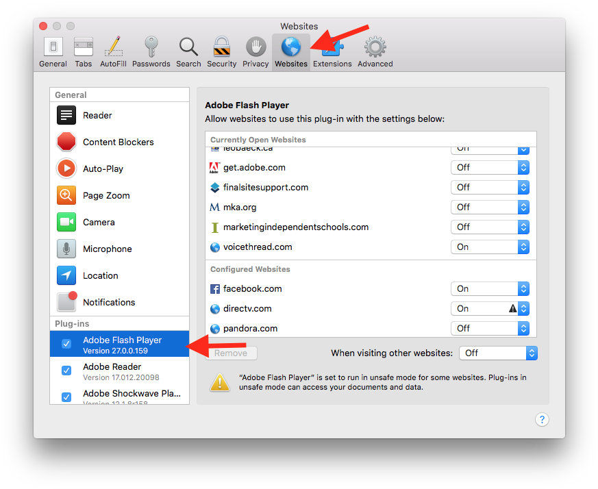 Safari Flash - High Sierra Websites Mac Safari General Settings (888x725), Png Download