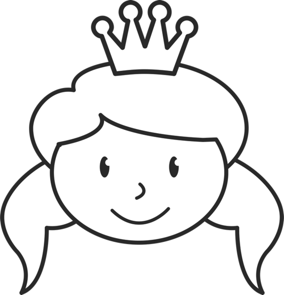 Girl Face With Crown And Pigtails Stamp - Stick Figure Girl Face (578x600), Png Download