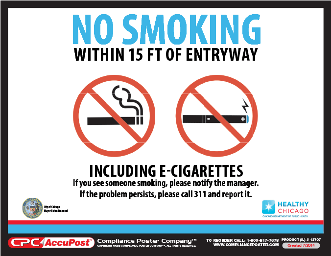 Chicago No Smoking Poster - No Smoking E Cigarettes City Of Chicago (675x1000), Png Download