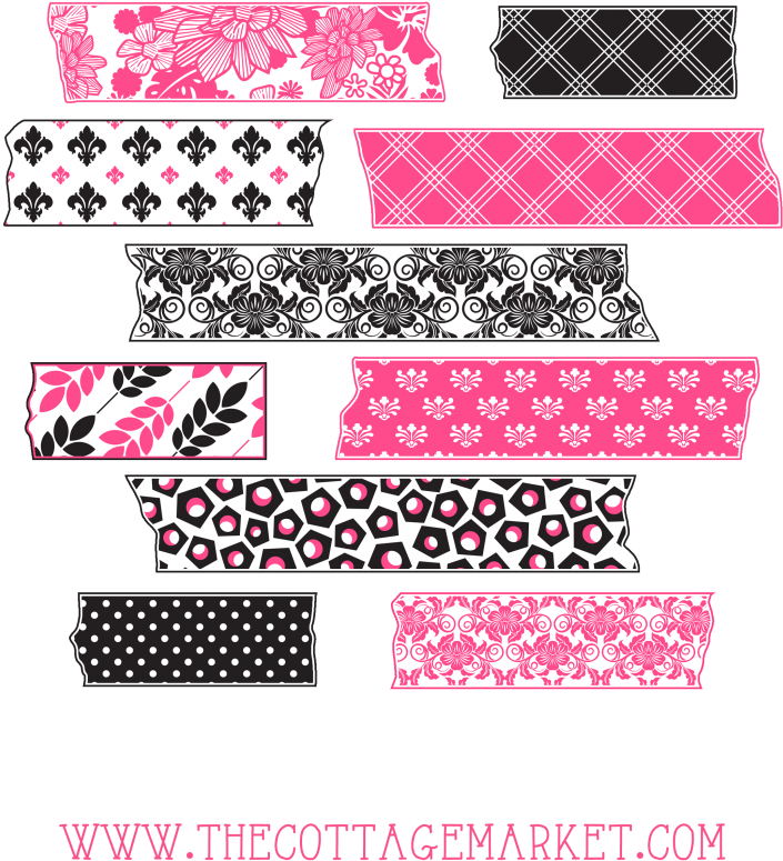 Hot Pink And Toile Digital Washi Tape Collection - Digital Washi Transparent (819x1024), Png Download