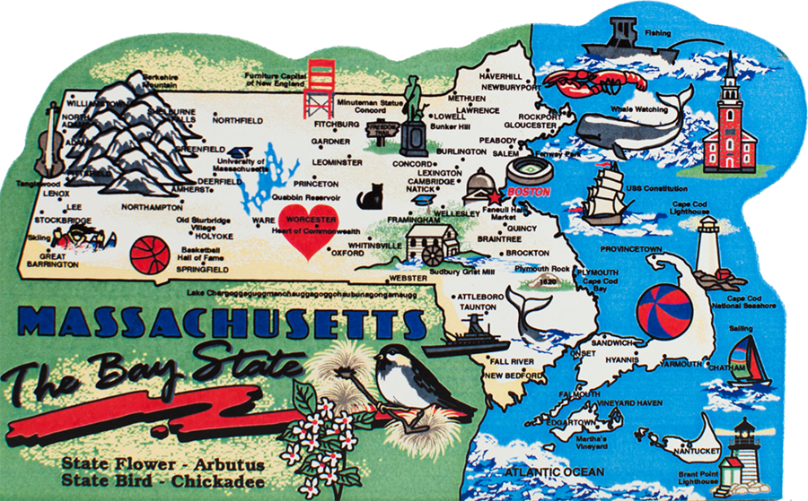 Cat's Meow Village United States Map, Massachusetts (900x559), Png Download