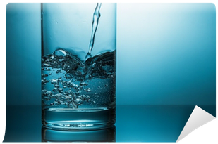 Closeup Of Pouring Water In Glass In Blue Light Wall - Graphic Design (400x400), Png Download