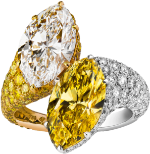 Toi Et Moi Fancy Ring 1 Yellow Diamond Min - Engagement Ring (700x600), Png Download