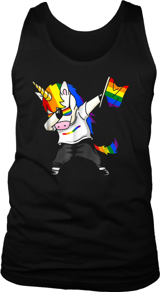 Unicorn Dabbing Lgbt Pride Flag Gay Lesbian T-shirt - T-shirt (1024x1024), Png Download