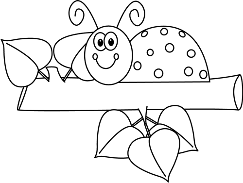 Black And White Ladybug On A Branch - Clipart Ladybugs In Flowers Black And White (500x377), Png Download