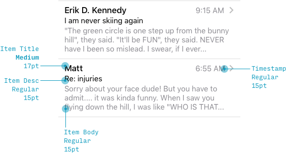 Ios Email List Font Sizes - Iphone (599x304), Png Download