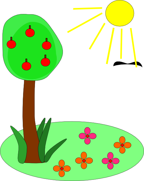 Free Vector Sun Tree Flowers Clip Art - Summer Clip Art (474x595), Png Download