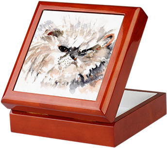 See Persian Cat Keepsake Box Featuring Watercolor Painting - Persian Cat Keepsake Box (350x350), Png Download