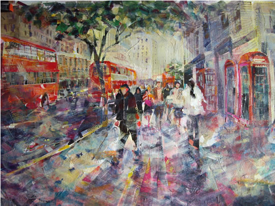 Red London Buses & Phone Boxes Painting - Gallery-wrapped Canvas Art Print 10 X 7 Entitled London (550x550), Png Download