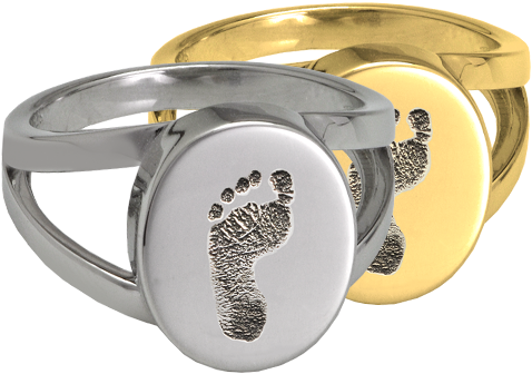 Wholesale Baby Footprint Oval Split Ring Available - Baby Footprint Oval "v" Ring (500x500), Png Download