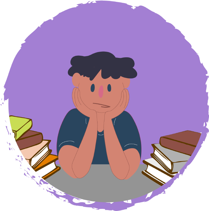 Boy Resting Head In Hands, Surrounded By Books - Blanco (1000x692), Png Download