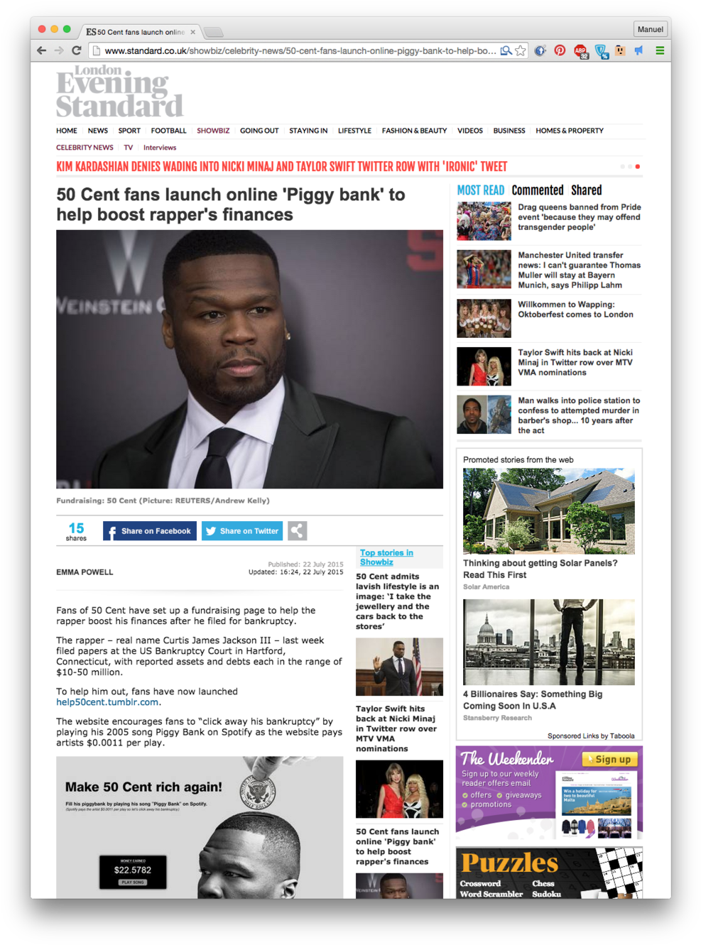 Screen Shot 2015 07 22 At - London Evening Standard (1000x1340), Png Download