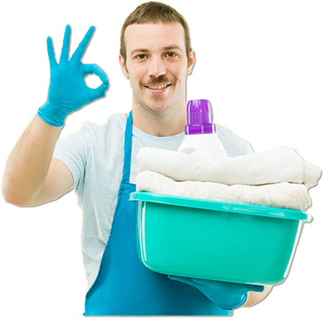 Wash & Fold - Man Doing Laundry Png (364x358), Png Download