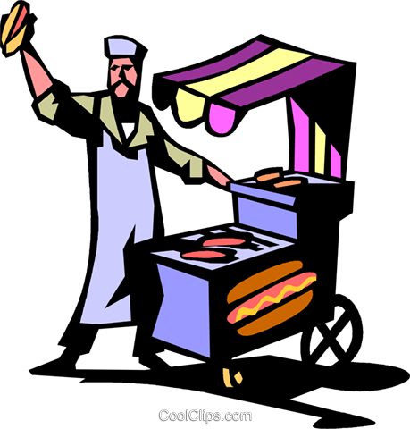 Hotdog Vendor Royalty Free Vector Clip Art Illustration - Selling Hot Dogs (459x480), Png Download