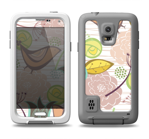 The Vintage Tan & Gold Vector Birds With Flowers Samsung - Lifeproof Fre Protective Case - Black, Clear - For (600x562), Png Download
