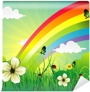 Paisaje Con Un Arcoiris En Vector Wall Mural • Pixers® - Imagenes De Arcoiris Con Flores (400x400), Png Download