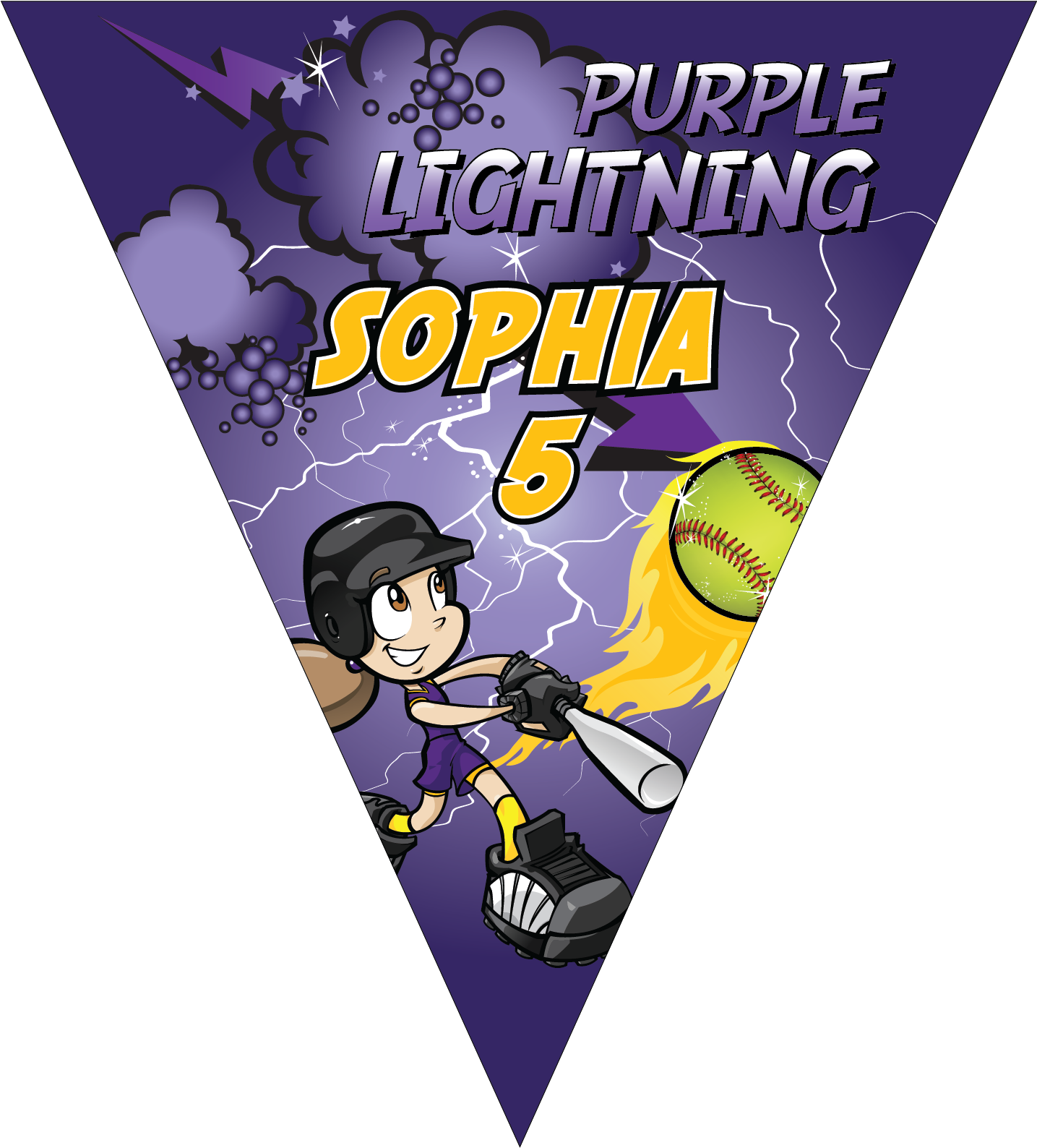 Purple Lightning Triangle Individual Team Pennant - Cartoon (1586x1728), Png Download