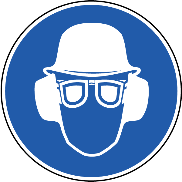Wear Hard Hat, Eye & Ear Protection Label - Gehoorbescherming Verplicht (600x600), Png Download