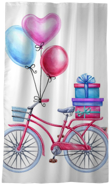 Watercolor Illustration, Bicycle, Balloons, Gift Boxes, - Heart (400x400), Png Download