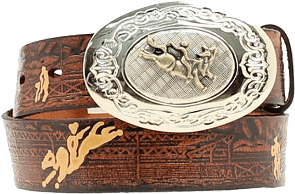 Nocona Boy's Bull Rider Cowboy Design Belt Brown 18 (616x667), Png Download
