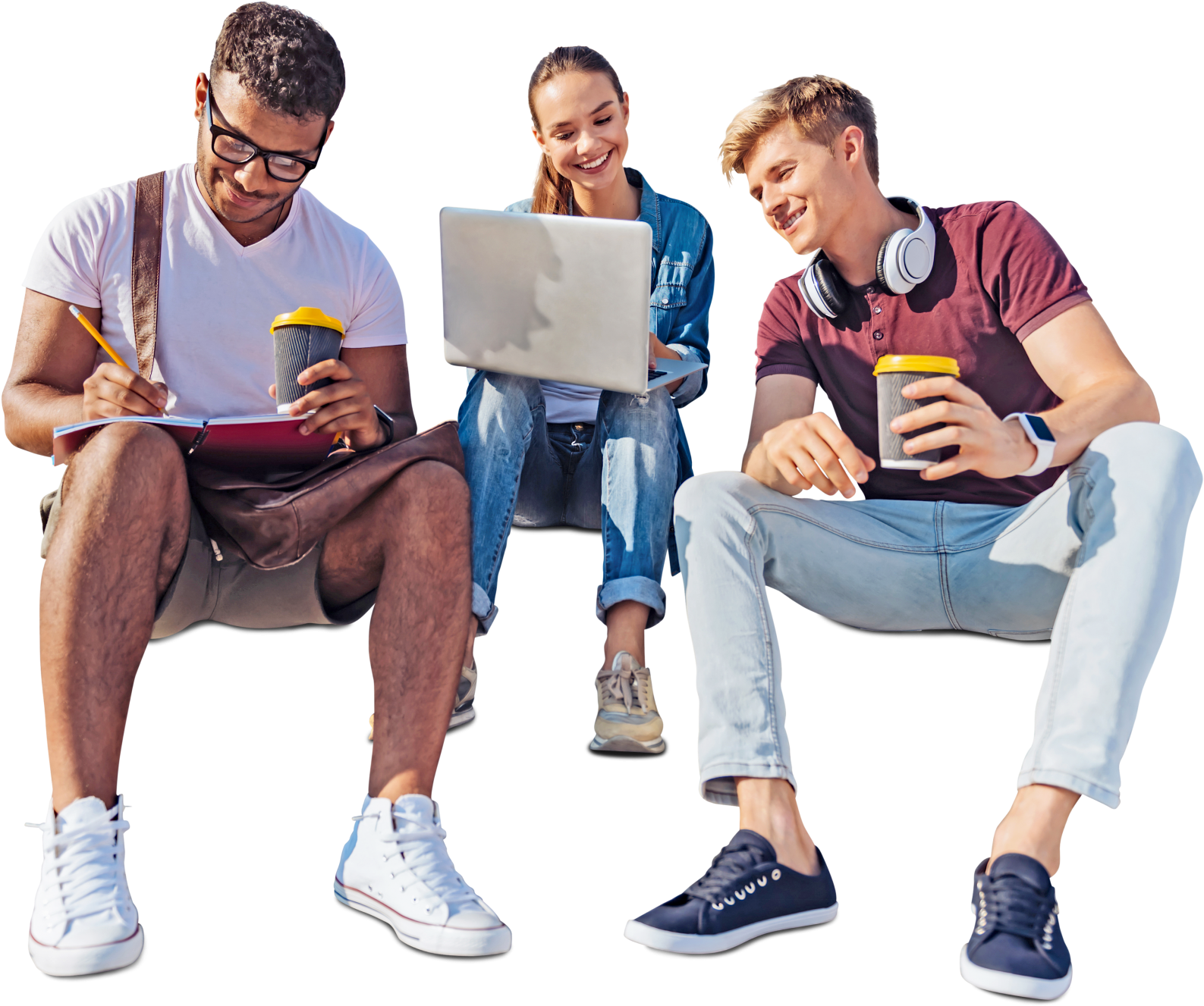 Cut Out Students Group Sitting And Working - Students Cutout (1600x1342), Png Download