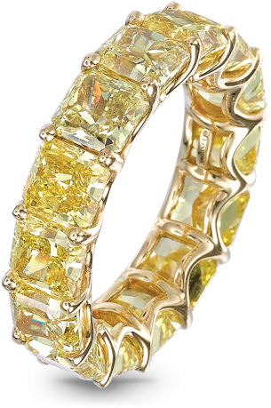 Yellow Diamond Eternity Band - Yellow Cushion Diamond Eternity Band (490x490), Png Download