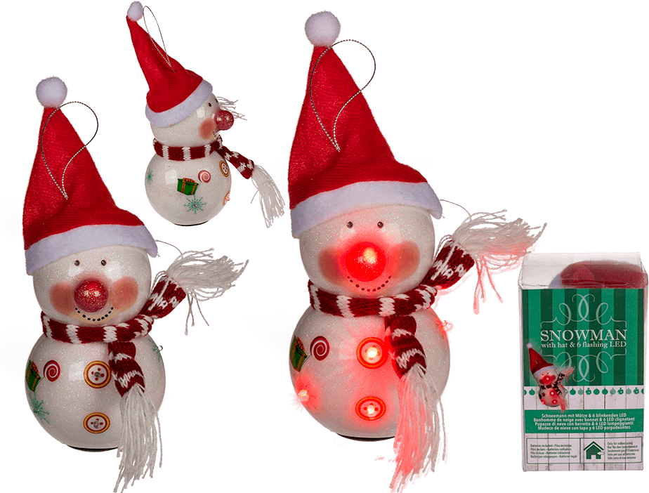 Snowman With Hat & 6 Flashing Led Approx - Bonhomme De Neige Avec Bonnet (945x709), Png Download
