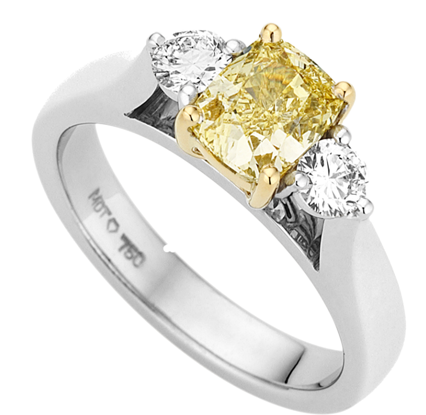 Australian Fancy Intense Yellow Cushion Cut Diamond - Yellow Diamond Rings Australia (900x900), Png Download