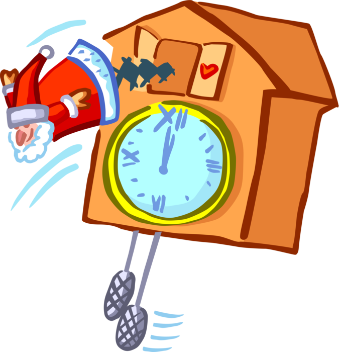 Vector Illustration Of Santa Claus Coo-coo Clock Tells (675x700), Png Download