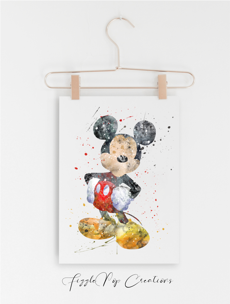 Mickey Mouse Watercolor Print - Mickey And Minnie Watercolor (1211x1204), Png Download