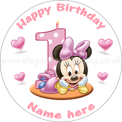 Baby Minnie Mouse 1st Birthday Cake Personalised Edible - Baby Minnie Mouse 1 (400x400), Png Download
