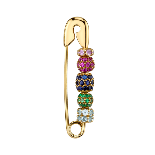 Pave Beaded Safety Pin Earring - Pave Beaded Safety Pin Earring #1 14k Yellow Gold Ruby, (600x600), Png Download
