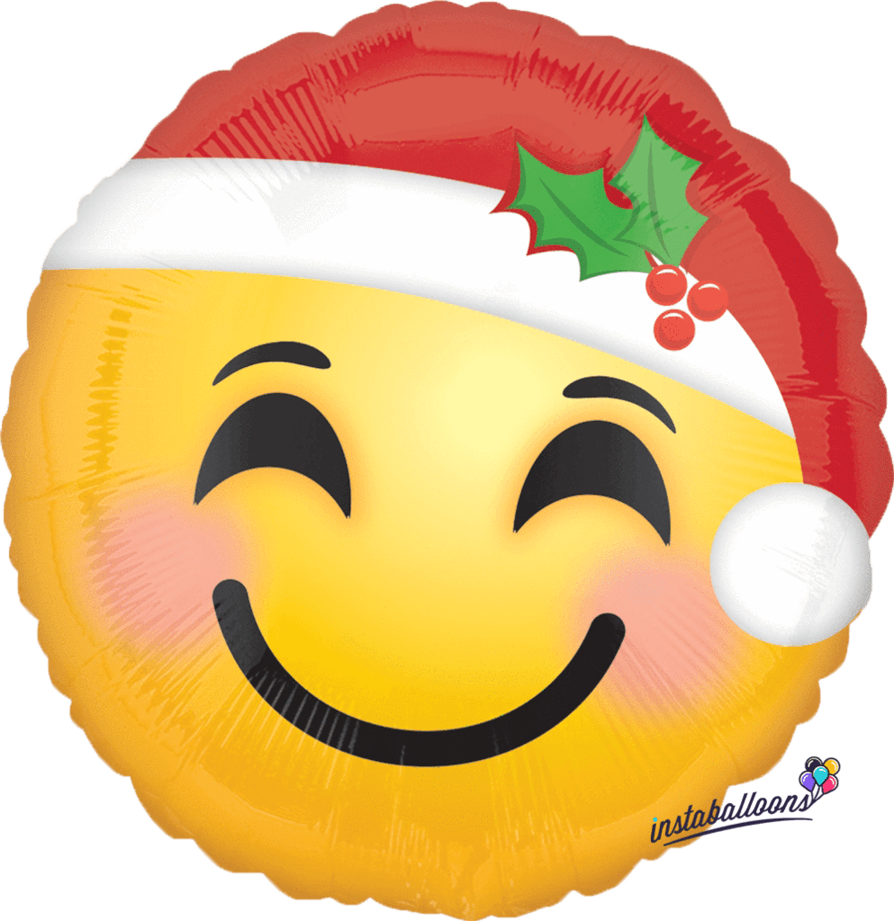 Santa Hat 18" Round Emoji Emoticon Balloon - Emoji Santa Hat 17" Balloon (each) (993x1024), Png Download
