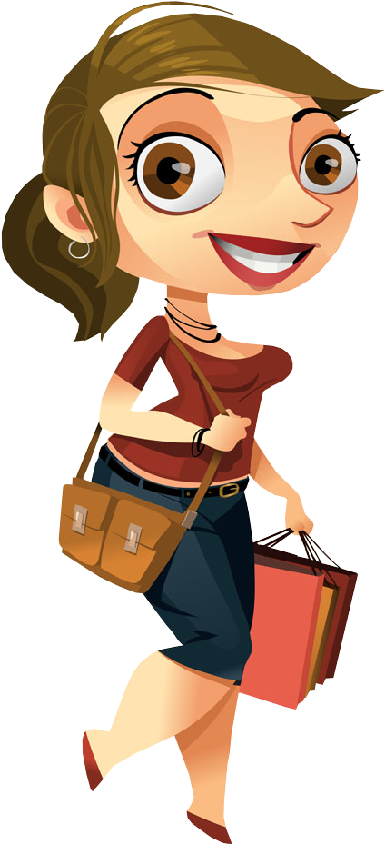 Cartoon Pretty Woman Walking With Shopping Bags - Animated Woman Walking Png (460x960), Png Download