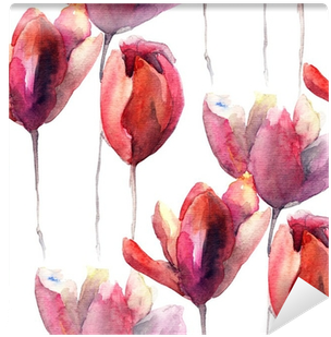 Seamless Wallpaper With Tulips Flowers Wall Mural • - Tulip Illustration (400x400), Png Download