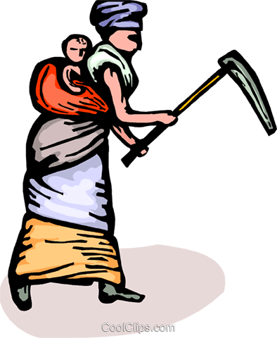 Woman Walking With Baby On Her Back - Women Walking With Baby Png (394x480), Png Download