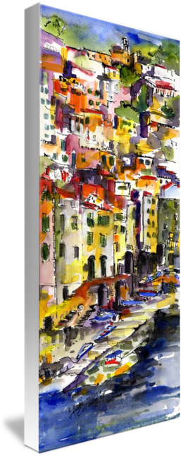 "riomaggiore Italy Cinque Terre Watercolor By Ginet" - Gallery-wrapped Canvas Art Print 13 X 32 Entitled Riomaggiore (257x650), Png Download