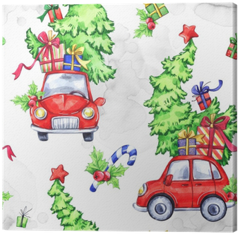 Watercolor Seamless Pattern With Cartoon Holidays Cars, - Illustration (400x400), Png Download