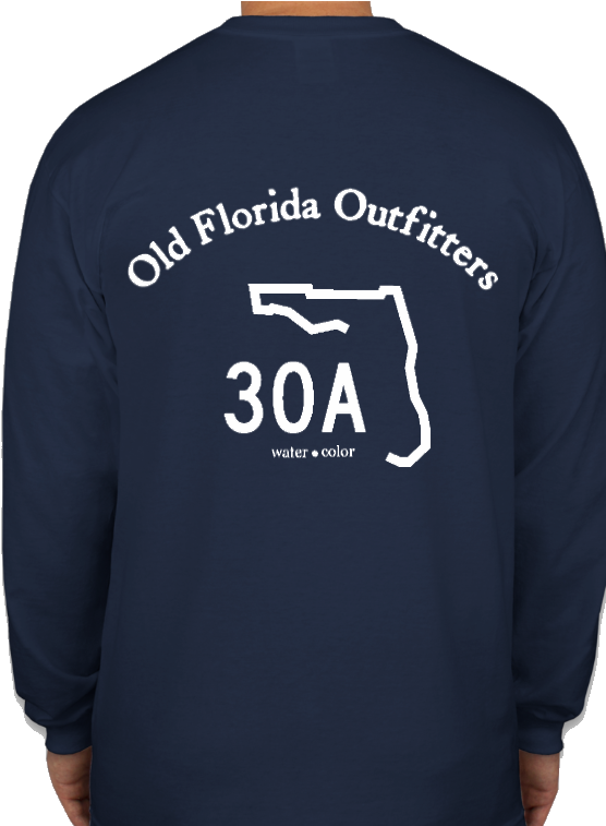 Ofo Long Sleeve Logo "30a" T-shirt In Denim Blue/white - T-shirt In Denim Blue (569x756), Png Download
