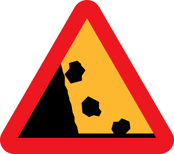 Rock Falling Road Sign (600x533), Png Download