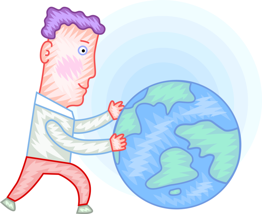 Vector Illustration Of Man Embraces Planet Earth World - Illustration (857x700), Png Download