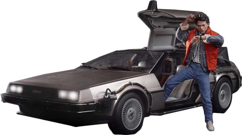 Marty Mcfly And The Delorean (400x400), Png Download