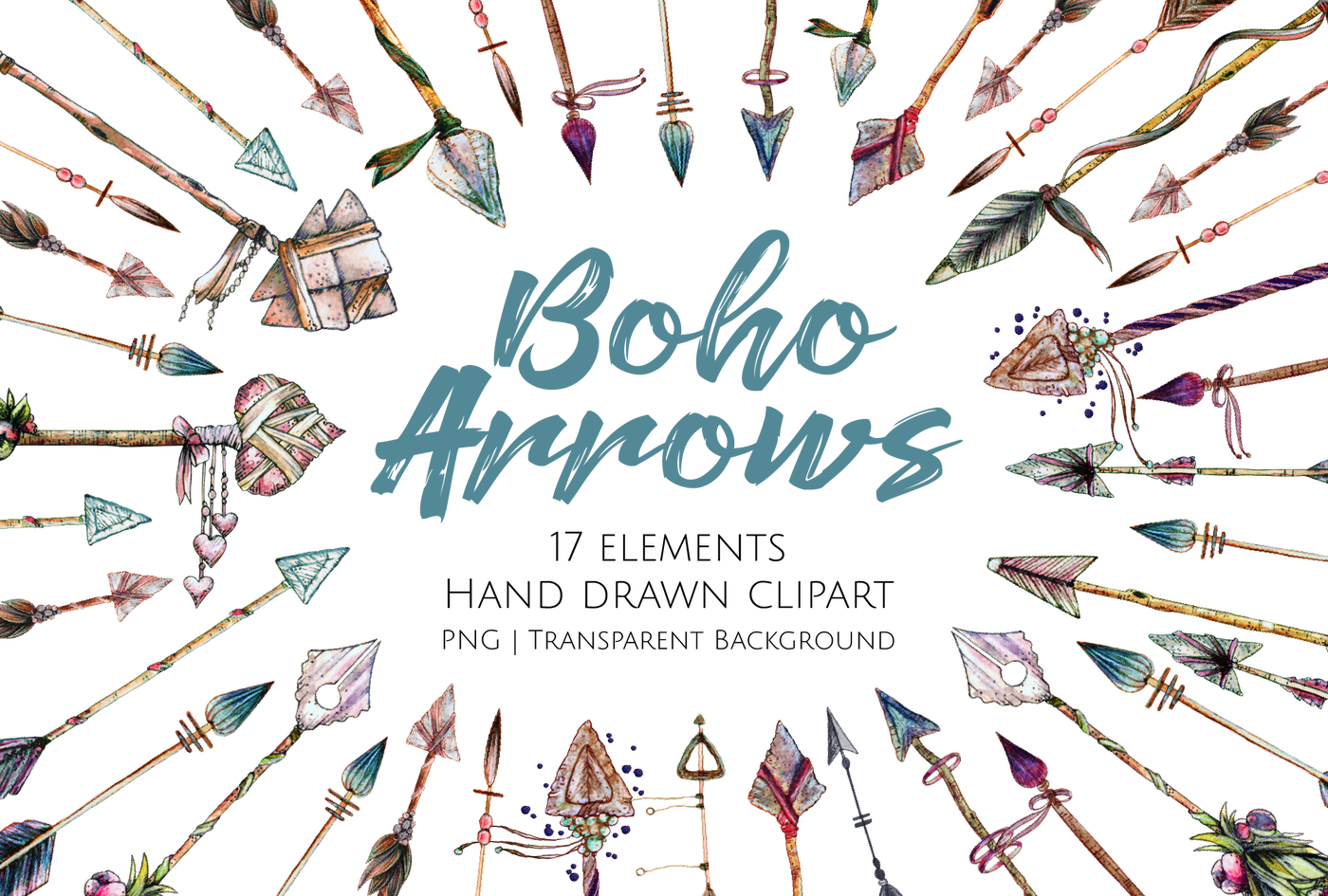 Boho Arrows Hand Drawn Clipart Set By Jessicaoxleyai - Boho Arrow Transparent Background Clipart (720x480), Png Download