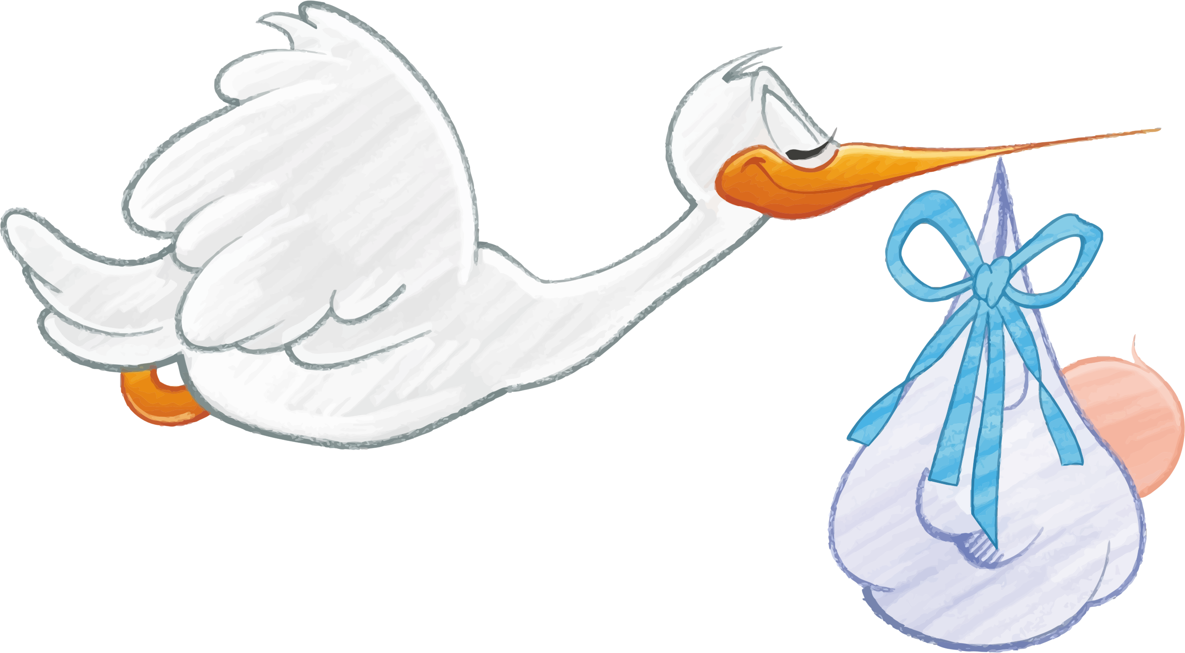 Image Royalty Free Library Clipart - Stork Carrying Baby Boy (2350x1296), Png Download