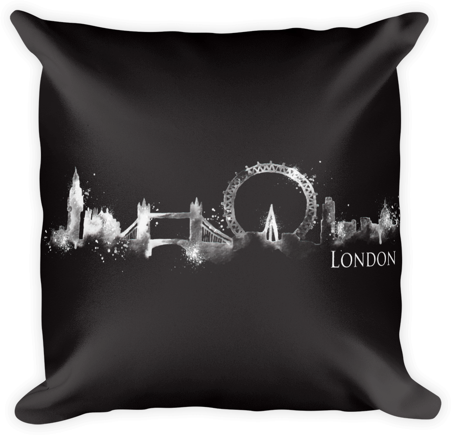 London, England Watercolor City Skyline * Black Pillow - East Urban Home 'london Dark Silhouette' Oil Painting (600x600), Png Download