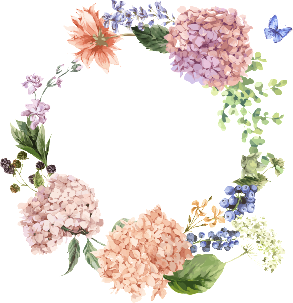Fresh Hydrangea Hand Painted Garland Decorative Elements - Orchid Frame Png (1024x1059), Png Download