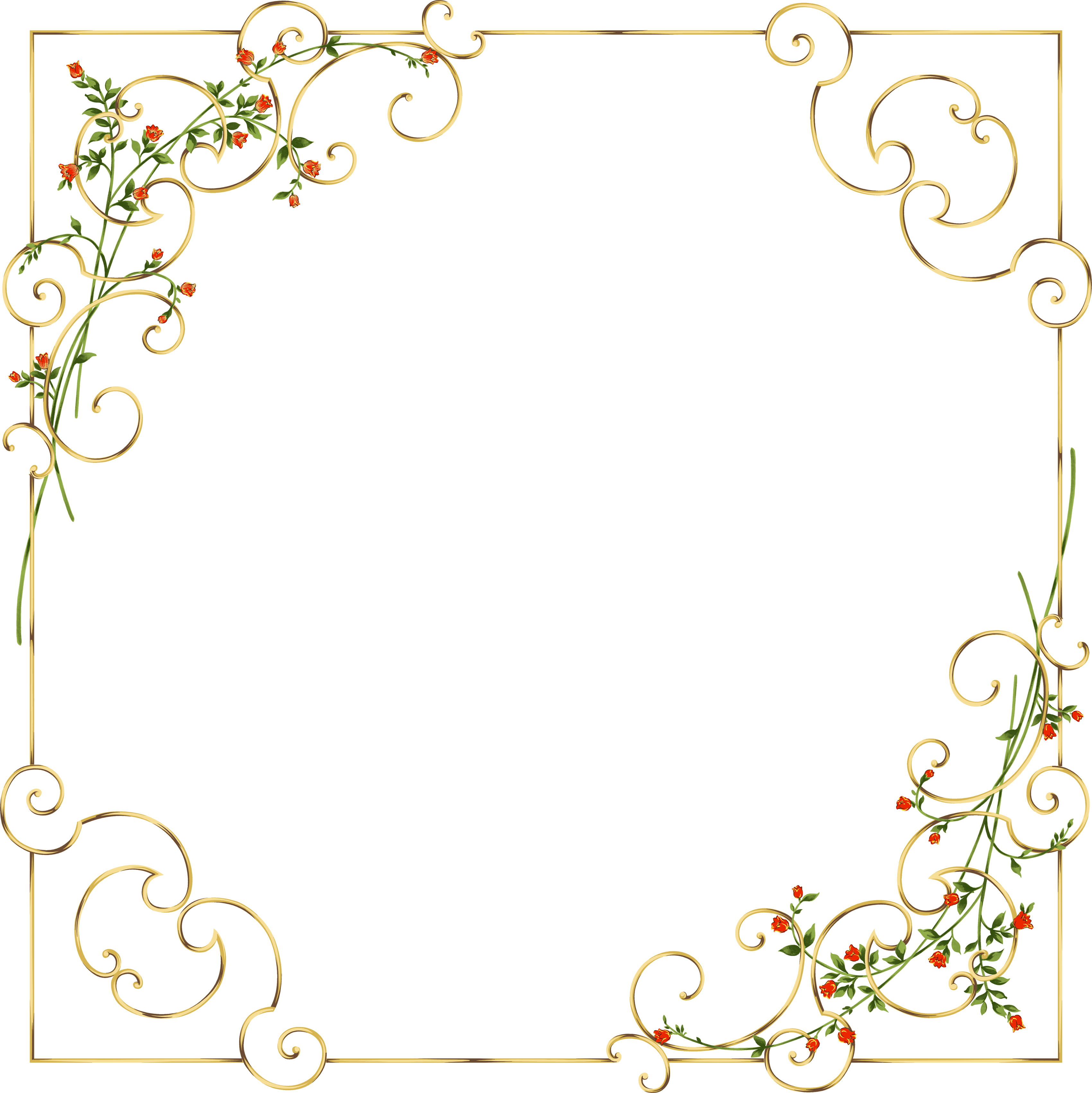 19 - Flower Gold Frame Png (3400x3403), Png Download