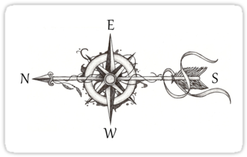 'compass With Arrow' Sticker By Beatrizxe - Tatuajes De Brujulas Con Flechas (375x360), Png Download