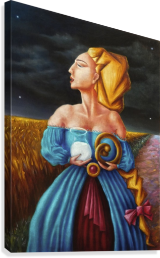 Woman With Milk And Bread Canvas Print - Painting (317x511), Png Download