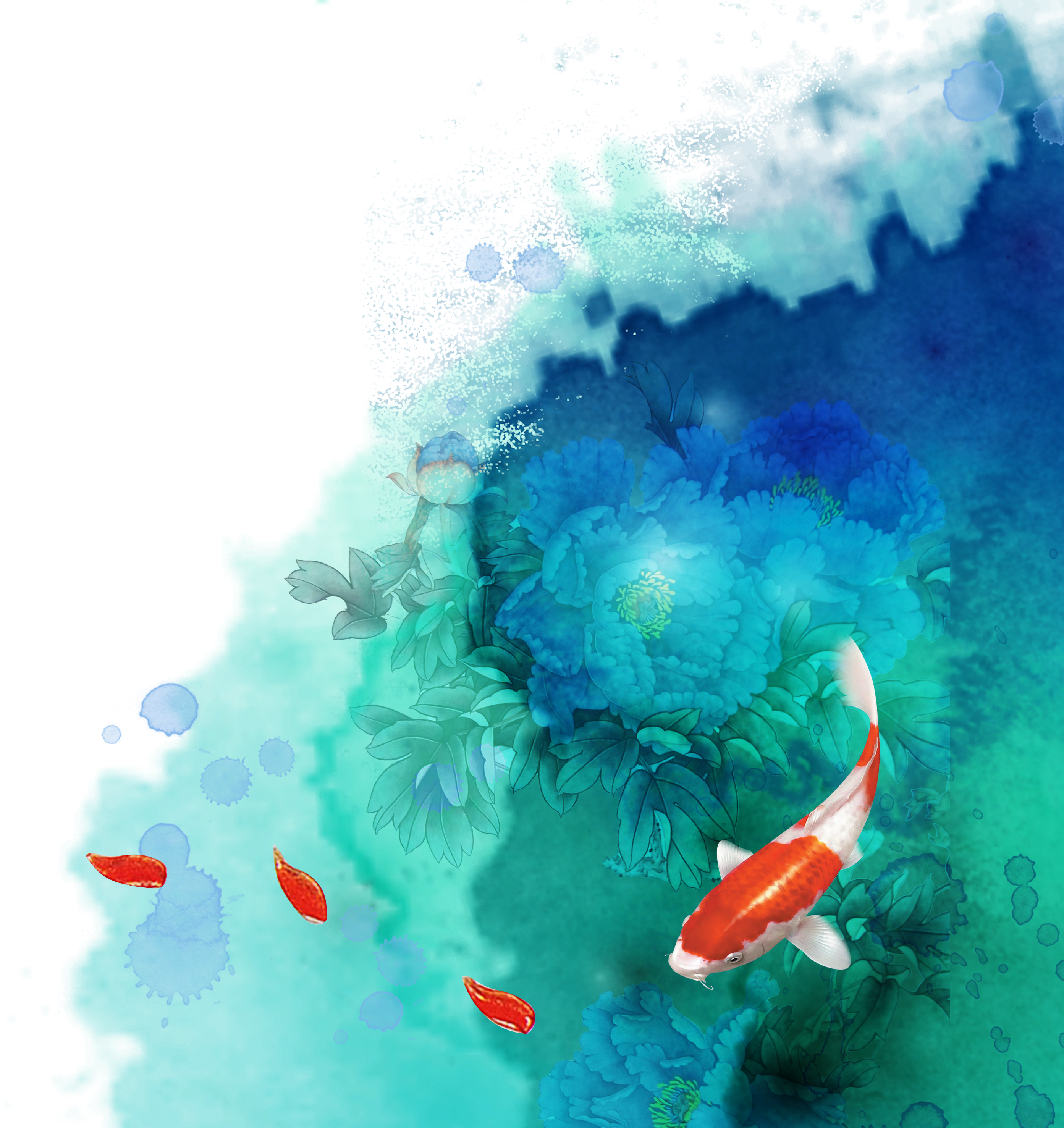 Ink Wash Painting Watercolor Painting - Blue And Green Watercolor Background (2953x2953), Png Download